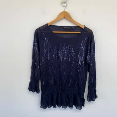 Sandra Steiner Navy Blue Embellished Long Sleeve Knit Top  Size L 