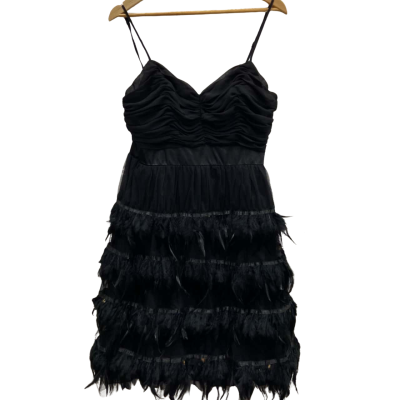 Miss Anne Womens  Size 14 FEATHERED Midi/Shoestring Strap Dress Black  RRP $120.00