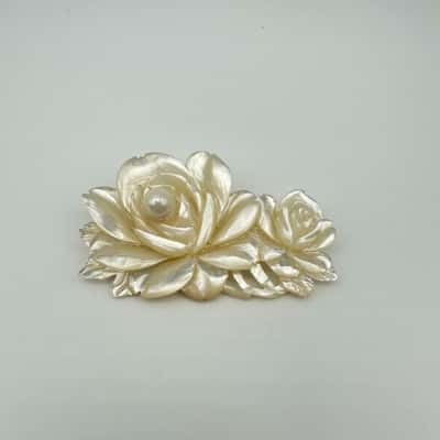 Carved Mother Of Pearl Roses With Pearl Brooch