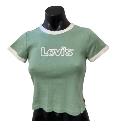 Levis Womens  Size S Short Sleeve Top Green / White 