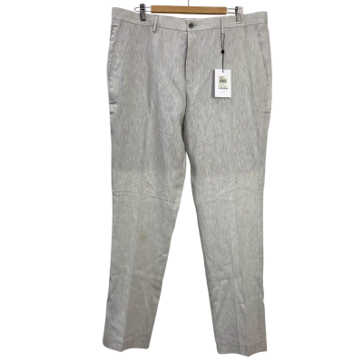 Brand New - Yd. - Mens Linen Cotton Blend Winston Dress Pants - Size 40 Slim - Light Grey (RRP $109.99)