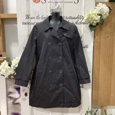 Sportscraft Brand! NWOT DOUBLE BREASTED TRENCH COAT POLKA DOT PATTERN Womens  Size 14 Trench Coat / Trenchcoat Beige / Black  / Pattern / Polka Dot 