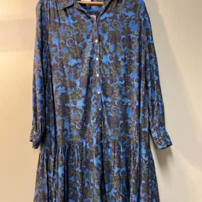 Sussan Womens  Size 12 Floral Dress / Long Sleeve Dress Black  / Blue / Brown 