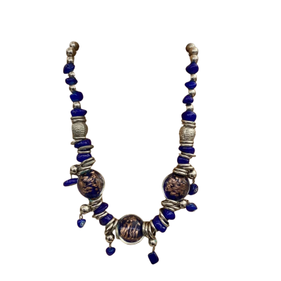  Womens Beaded Necklace Blue Art Glass 