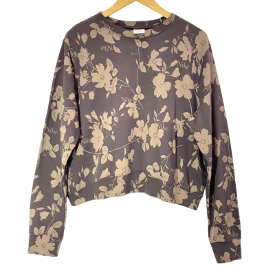 Nike Brown Floral Cropped Crew Neck Jumper Size  XL 