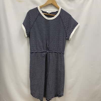 Grab DENIM Women's T-Shirt Dress With Pockets Size M Navy Blue / Striped / White 
