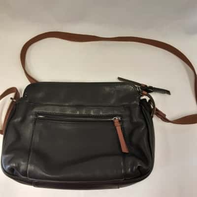  Womens Black Valenti Crossbody Bag Featuring Contrasting Brown Shoulder Strap
