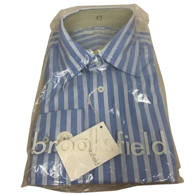 Brooksfield Mens Size 42 Blue And White Striped Dress Shirt 