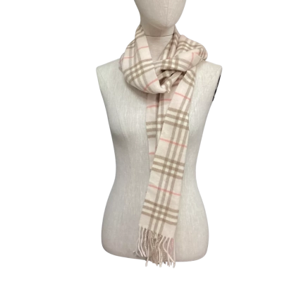  Grace Boon 100% Wool Scarf Beige / Brown / Checked / Pink  