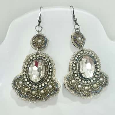 Boho Silver Gemstone & Pearl Earrings 