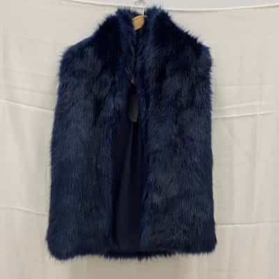 Honey Punch Women's Faux Fur Sleeveless Jacket Size M / S Navy Blue RRP$160