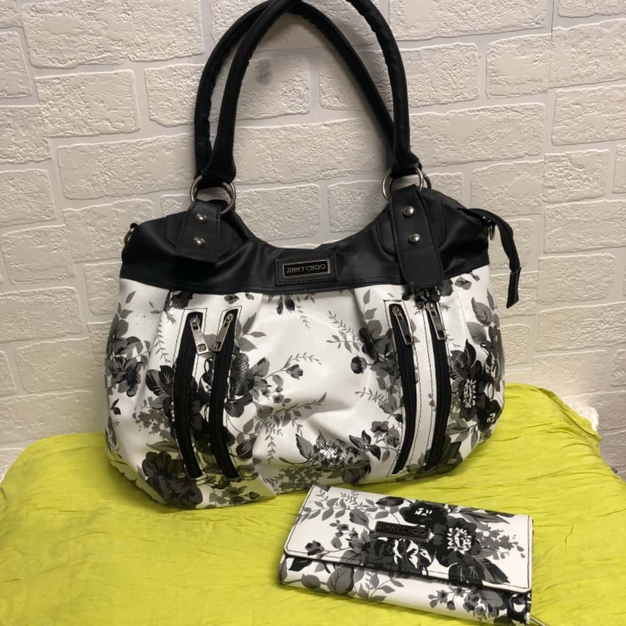 black floral handbag