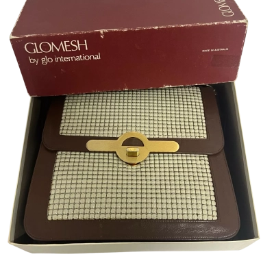 Vintage Glomesh Glo International Handbag Cream Brown Gold Made in Australia Boxed