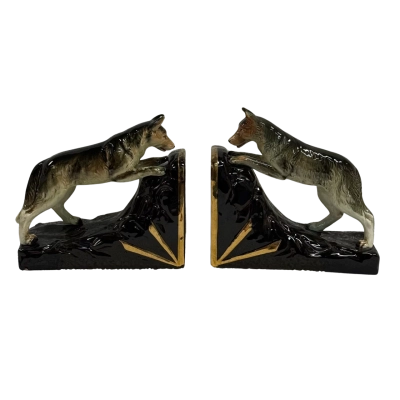 Pair of Vintage Ceramic German Shepard Bookends