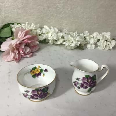 Vintage Royal Standard "Lavender Lady" Fine Bone China Open Sugar Bowl & Milk Jug