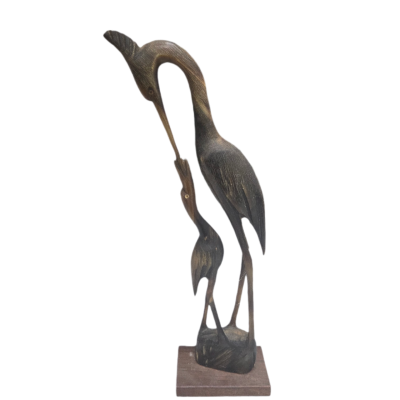 Vintage Carved Wooden Crane / Heron Bird Figurines – Set of 3 – Made in India