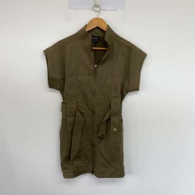 Bardot Army Green Zip Front Drill Dress  Size 8 