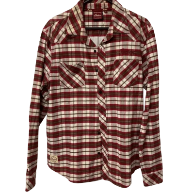  Mens  Indian motorcycle  Size M Long Sleeve Shirt Brown / Cream / Pink  / Pinstriped / Red 