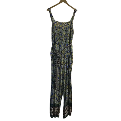 Bloom Chic Womens US Size 22-24 Cream / Blue / Maroon / Yellow Pattern Shoestring Strap Jumpsuit