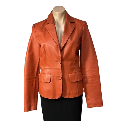 Amisu Womens Size 36 Orange Button up Leather Jacket 