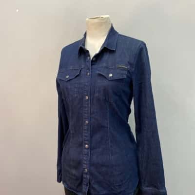 Calvin Klein Jeans Womens  Size M Stretchy Long Sleeve Shirt Blue 