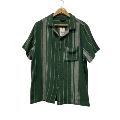 Cotton On Mens  Size L Palma Short Sleeve Shirt Green / Striped 