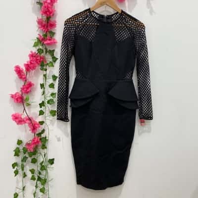 Sheike Womens Pencil Peplum Lace Mesh Long Sleeve Cocktail Dress Size 8 Black  