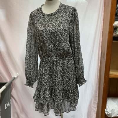 Sportsgirl Womens  Size 16 Casual Dress / Long Sleeve Dress Black  / Floral / White 