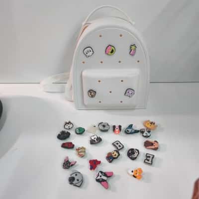  Kids White Silicone Backpack with Assorted Jibbitz-Style Charms Bundle