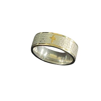 Mens Stainless Steel Two-tone Lord’s Prayer Ring 