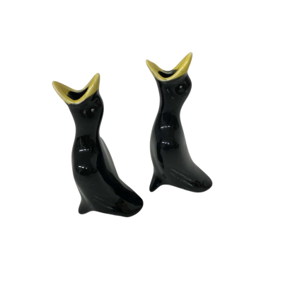 'Black Pie Birds' Set of Two Ceramic Birds, Boxed/black/yellow