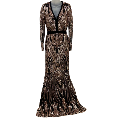 Quiz - Women's Black and Rose Gold Sequin Embellished Fishtail Evening Dress 