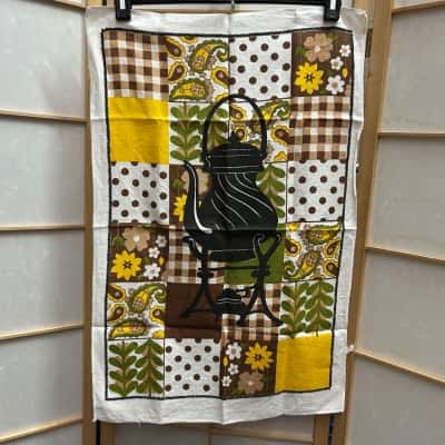 Linen Tea Towels, Lot of x2, Silhouette of a Black Pot