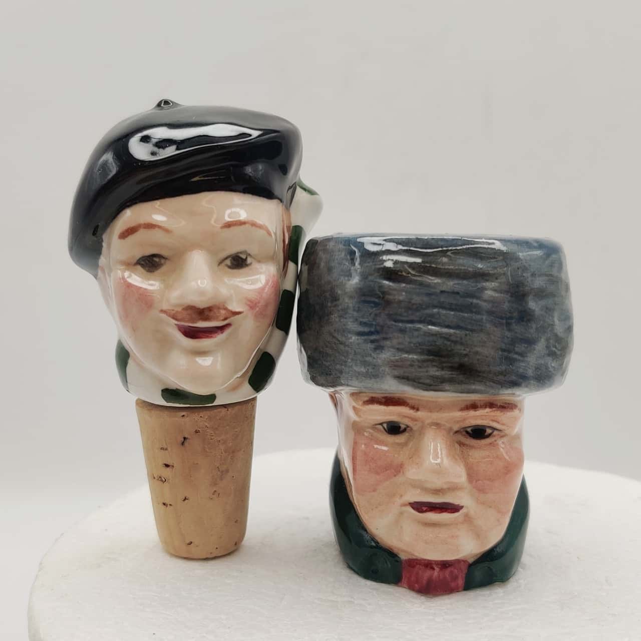 Vintage Ceramic Cork Bottle Stopper Cossack & French Man 1715240