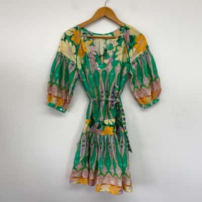 Ruby Yaya Green Yellow Floral Mini Dress Size XS 