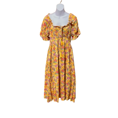 Dreamcatcher Womens  Size 10 / M Floral Dress / Midi Dress / Short Sleeve Dress  Multicoloured / Yellow 