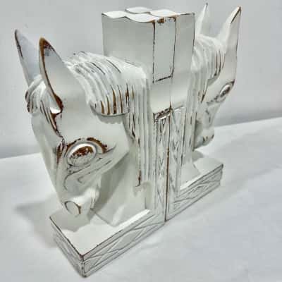 Shabby Chic Wooden Horse Heads Book Ends 