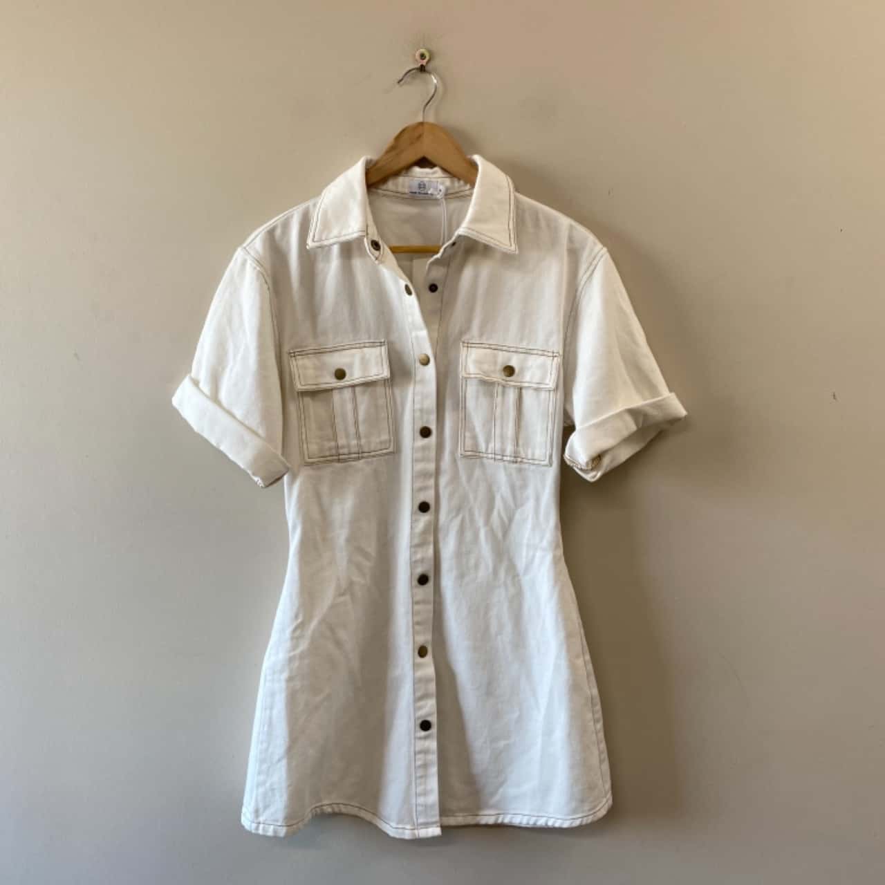 Pink Diamond Women's Size 8 Ecru Denim Short Sleeve Mini Dress - New With  Tags(s)