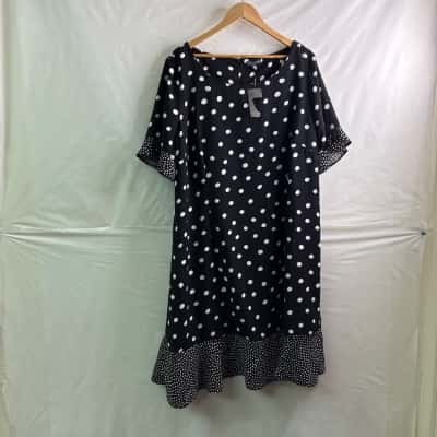 Autograph Womens Size 20 Maxi Dress Black / Polka Dot / White BNWT