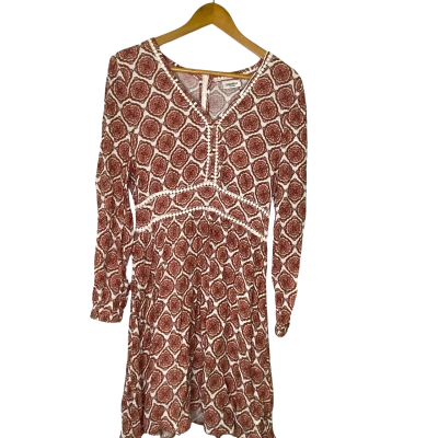 Jeanswest Womens  Size 10 Long Sleeve Dress Brown / Pattern / Pink  