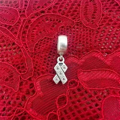 Pandora 925 ALE Breast Cancer Awareness Ribbon Dangle Charm