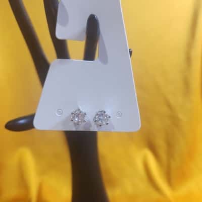 Ladies Silver 925 Stamped Stud Earrings w/ Clear Stones - EUC