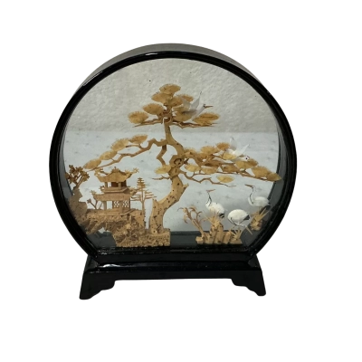 Vintage Chinese Handcrafted Small Cork Carving Diorama