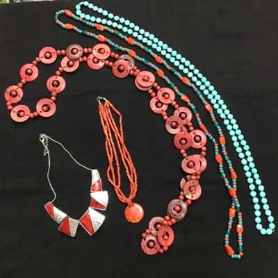  Selection of 5 Womens Necklaces in Shades of Blue & Red
