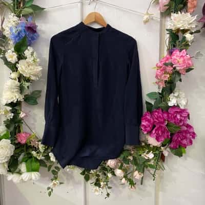 Saba Womens  Size 8 Long Sleeve Shirt Navy Blue 