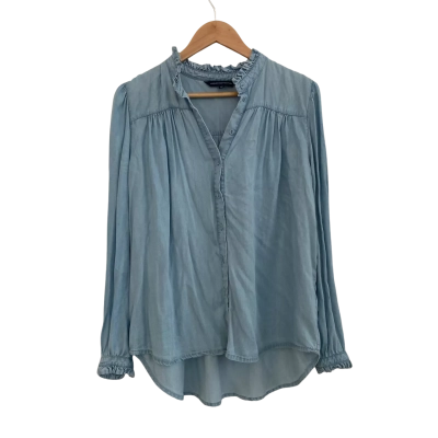 French Connection Womens  Size 10 Button Up Top / Long Sleeve Top Blue 