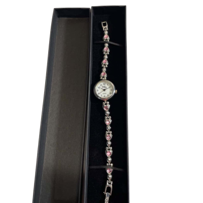 Mira Ladies Watch in Silver tones and Pink stones