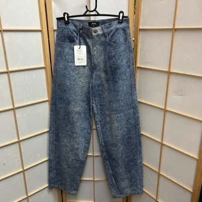 New With Tags MOTTO Women’s  Size 10 High-Waisted Jeans / Wide Leg Jeans Blue RRP: $179.95