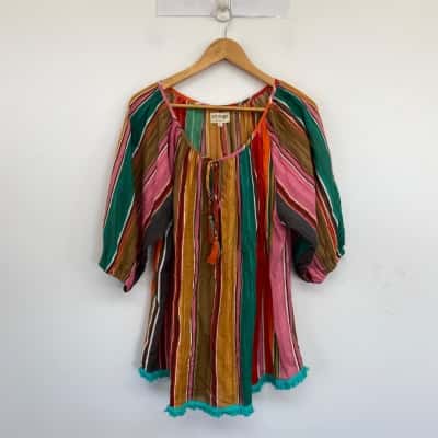 Vintage By Naudic Colourful Striped Short SLeeve Mini Dress  Size L 