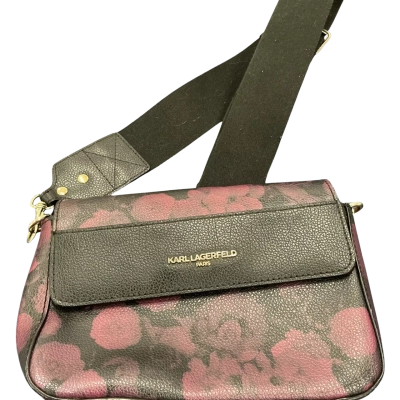 ‘Karl Lagerfeld’ Paris Black & Purple/Berry Floral Crossbody Bag - Very Good Condition